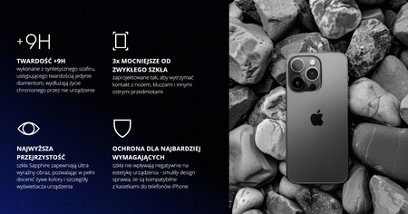 Szkło szafirowe 100% szafir Hammer Glass do Apple iPhone 17 Pro Max, twardość 9H+