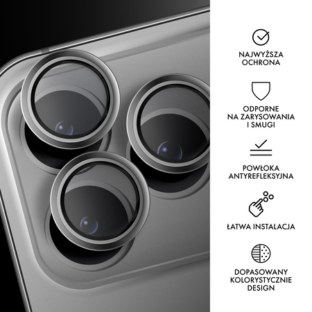 Lensy szkło na obiektyw aparatu Apple iPhone 17 Pro / Pro Max Silver by Hammer Glass